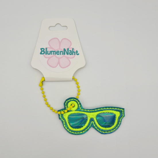 Kleiner Anhänger Brille #9 holo-blaugrün/neon-gelb